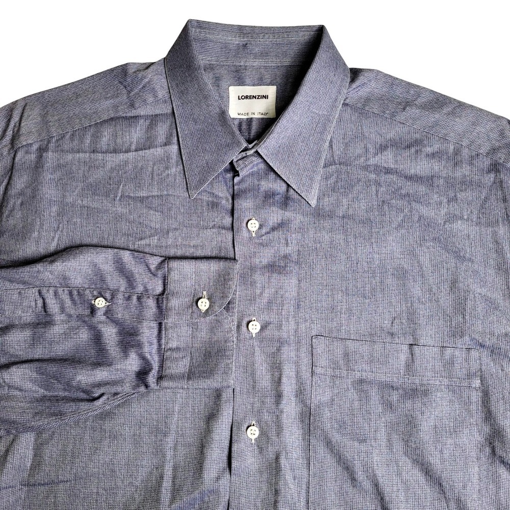 Lorenzini Made in Italy Mens 17 Blue Dress Shirt Long Sleeve Pocket 100%‎ cotton